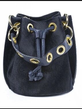 NWT Isadora Made in Italy Navy Suede & Leather Studded Bucket Bag